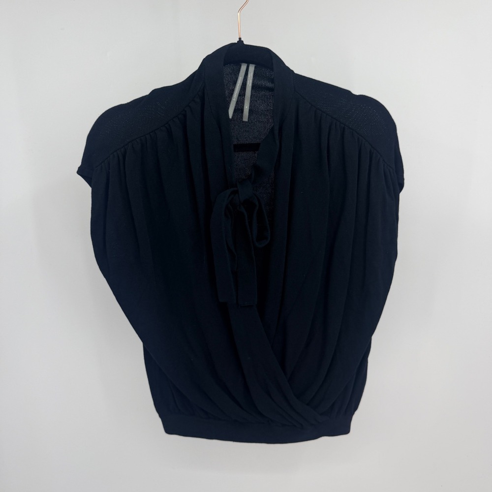 Anthropologie Black Wrap Front Tie Neck Sleeveless Knit Top S Sleeveless Sweater